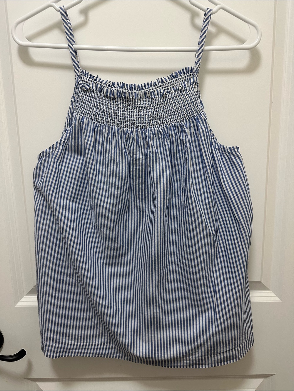 Old Navy Blue and White Striped Smocked Cami